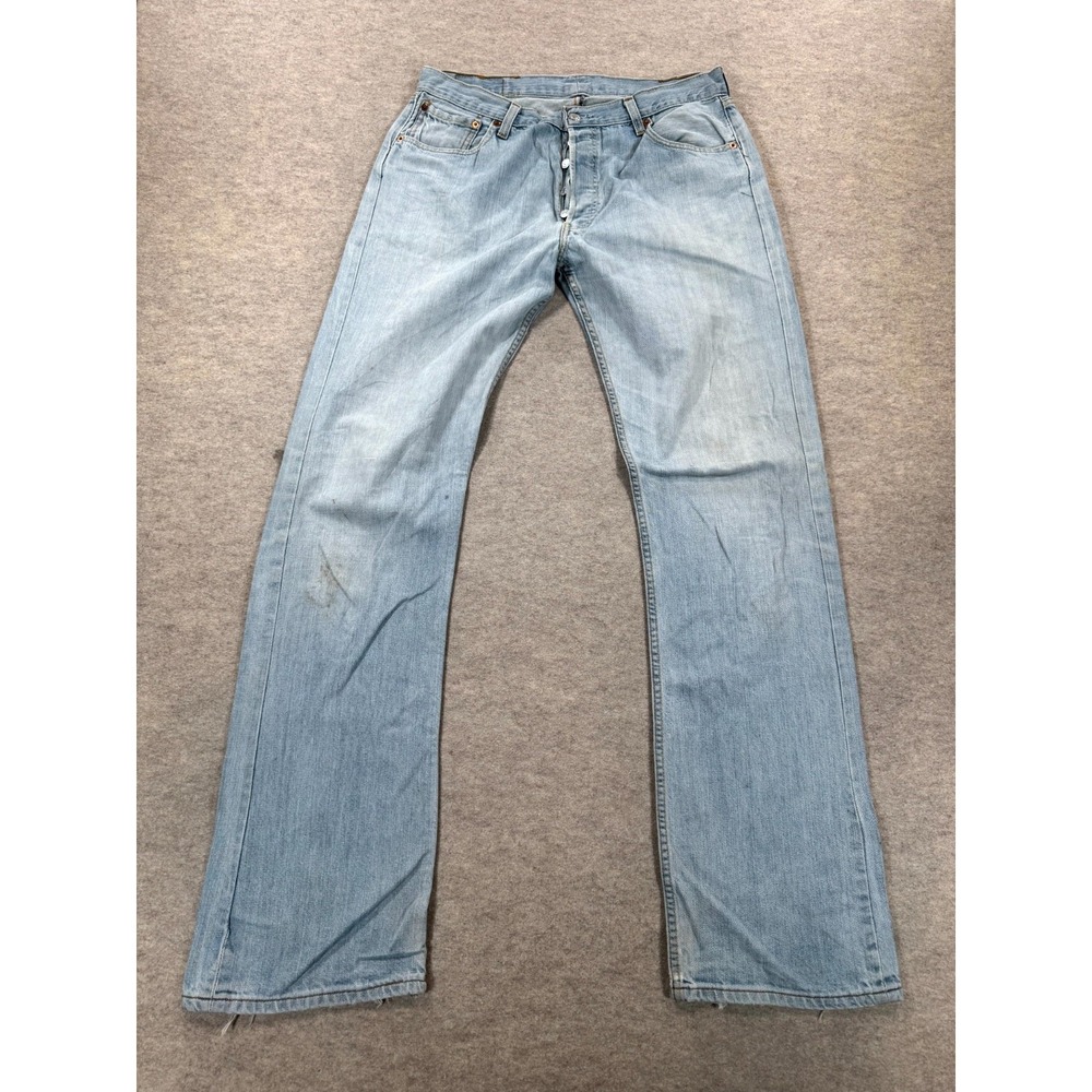 Levis 501 Jeans Mens 36x36 Blue Light Wash Straight Leg Button Fly 00501-0085